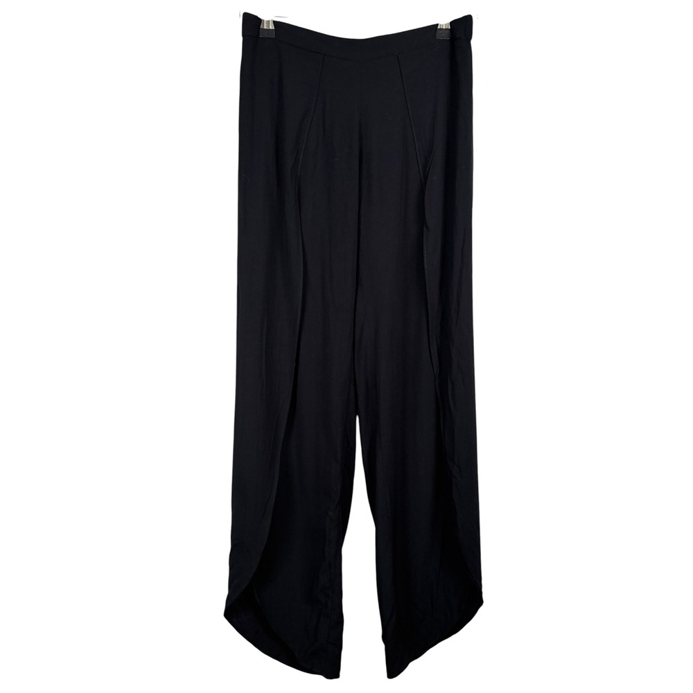 Drew Black Wide Leg Tulip Split Pants High Waist Rayon Small Made in USA